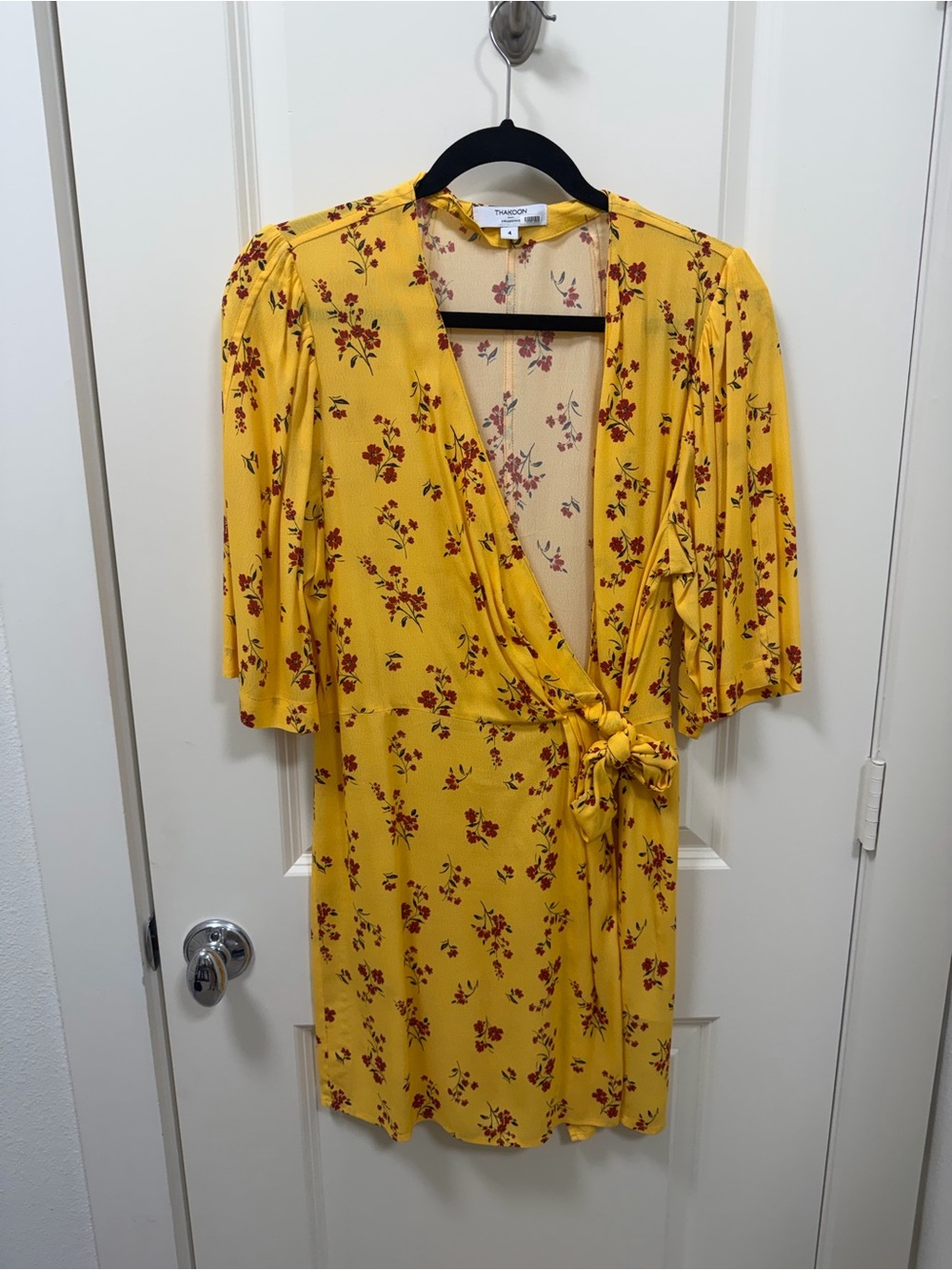 Thakoon Yellow Floral Wrap Mini Dress with Tie
